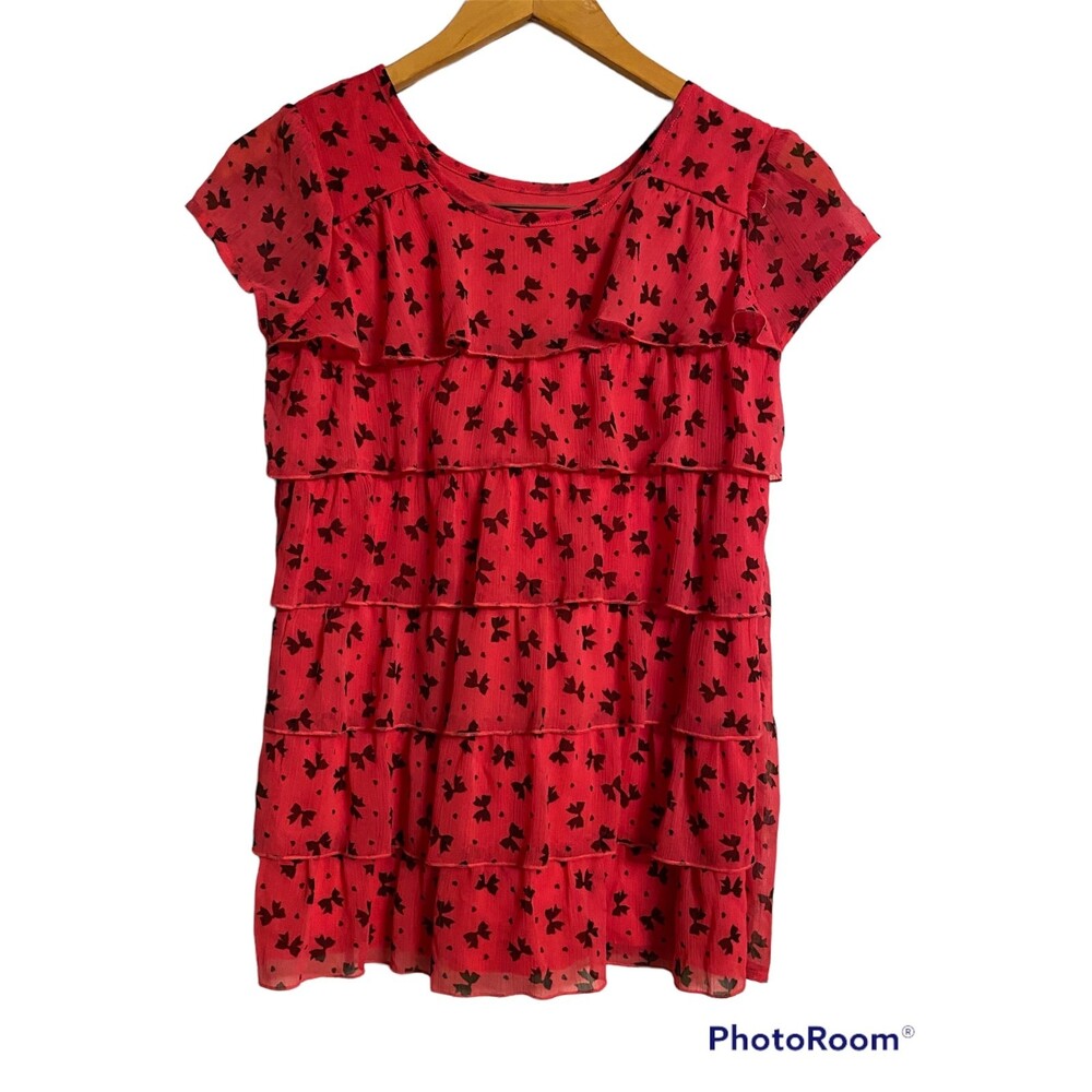 George Girls Pink with Black Bows Top Size L 10-12